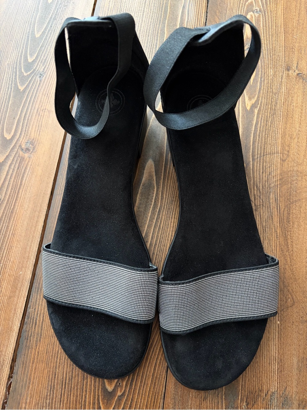 Black Suede Ankle-Strap Sandals with SilverAccent Charleston Shoe